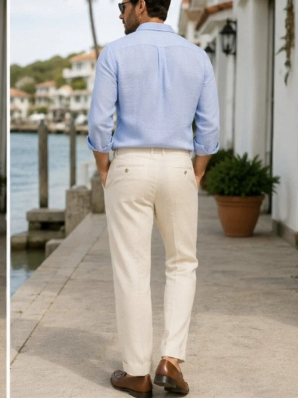 Men's 100% Linen Pleated Dress Trousers  Cream Ivory Cuffed Beach Wedding 40x30
